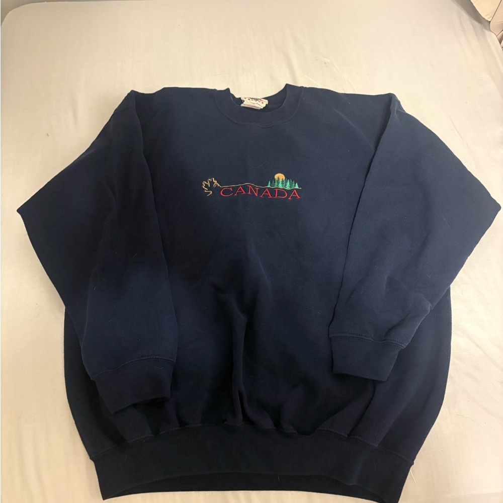 Classic Navy Crewneck Sweater with Canada Embroidery